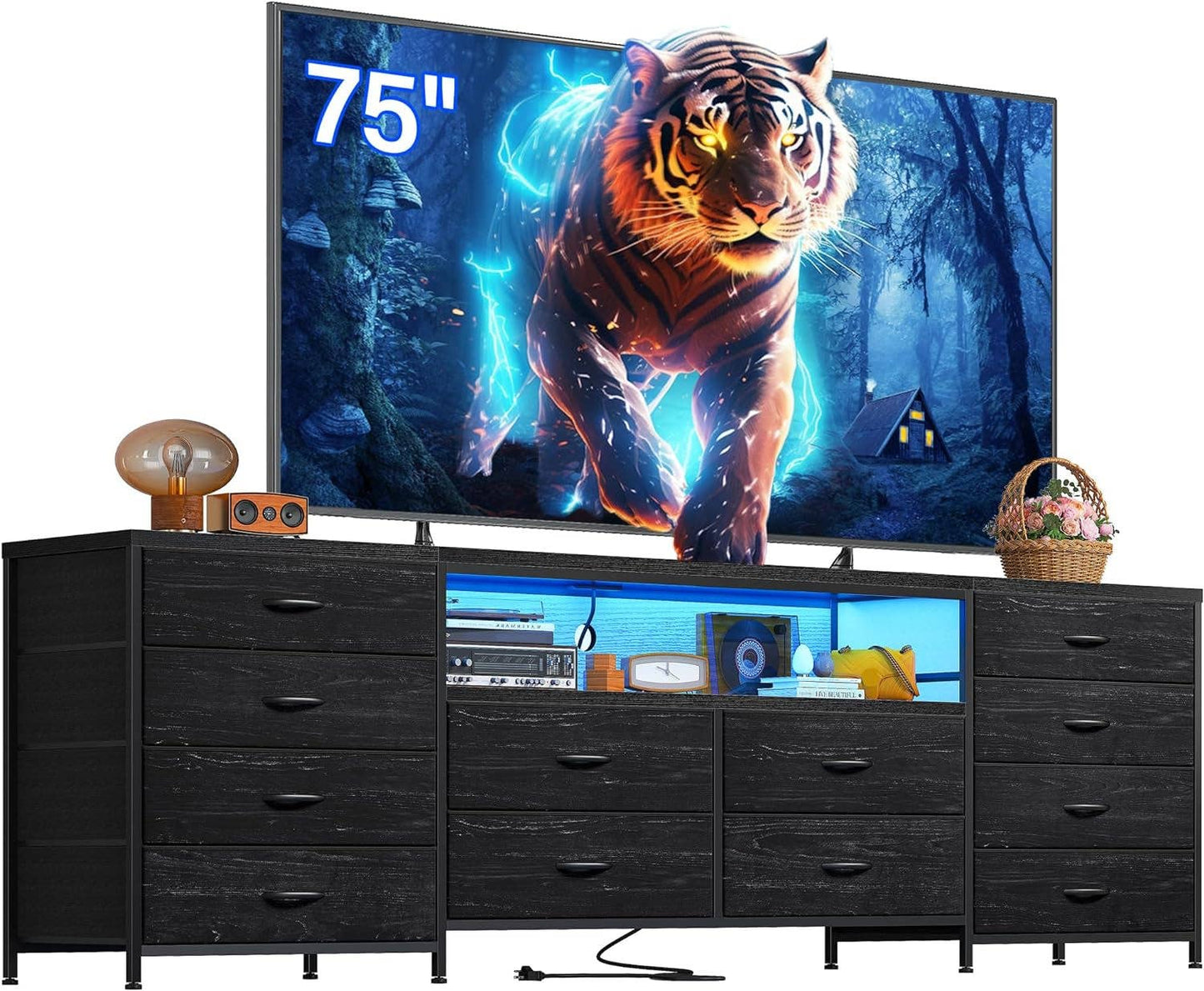 Black Dresser with 75" TV Stand: Black